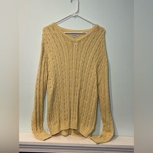 Alex Cannon Men’s Yellow Cotton Cable Knit V-Neck Sweater, Size Medium